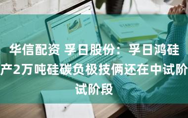 华信配资 孚日股份：孚日鸿硅年产2万吨硅碳负极技俩还在中试阶段
