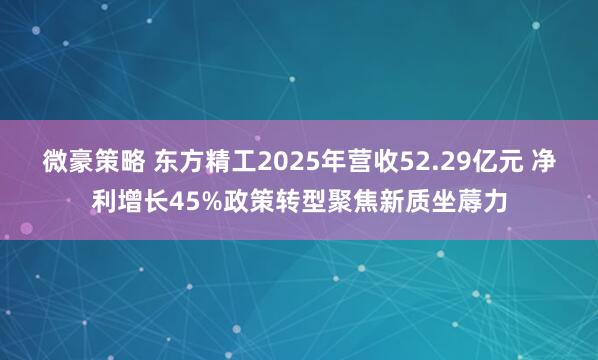 微豪策略 东方精工2025年营收52.29亿元 净利增长45%政策转型聚焦新质坐蓐力