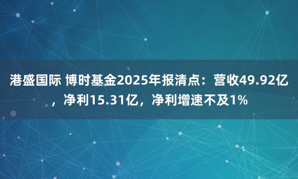 港盛国际 博时基金2025年报清点:营收49.92亿,净利15.31亿,净利增速不及1%